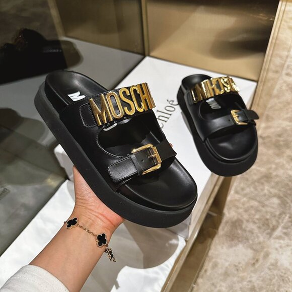 Moschino Metal Logo New Slides (Black) - Picture 5 of 8